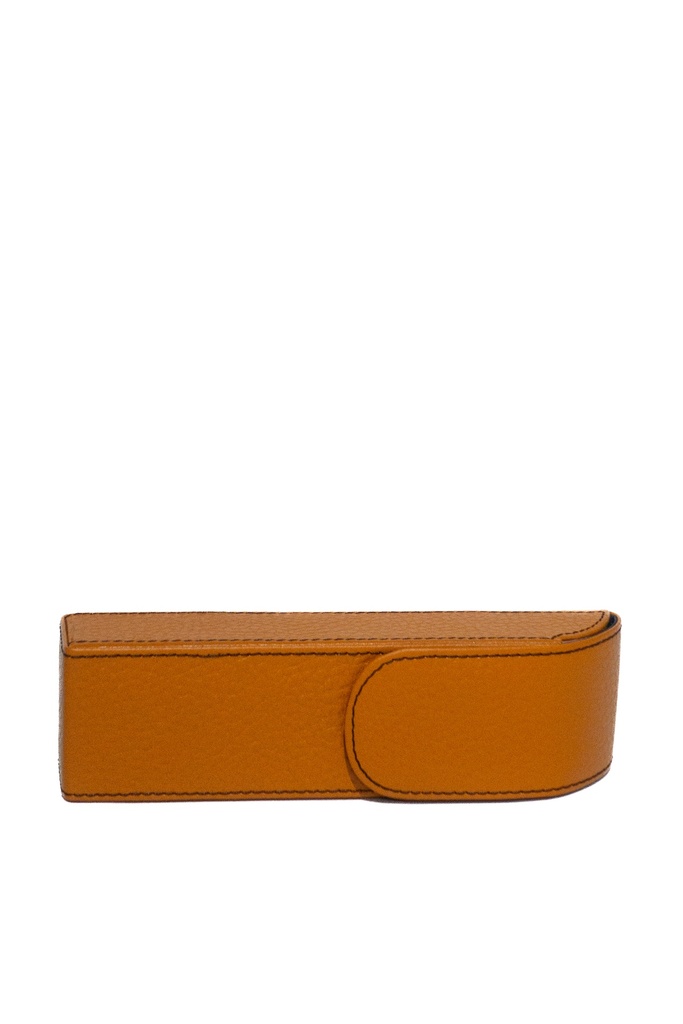 Etui Cuir Orange Coutures Noires 2 Cigares